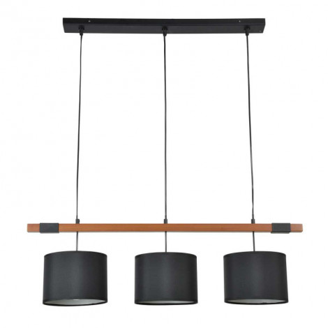 Suspension barre 3 abat-jour noir et bois|Suspensions|Lampe Avenue
