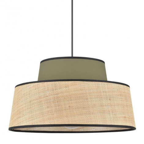 Suspension conique coton vert kaki et raphia|Suspensions|Lampe Avenue