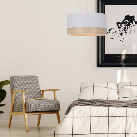 Suspension abat-jour blanc et décor bois|Suspensions|Lampe Avenue