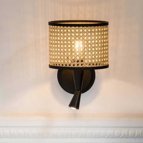 Applique chevet avec liseuse et abat-jour rotin|Appliques murales|Lampe Avenue