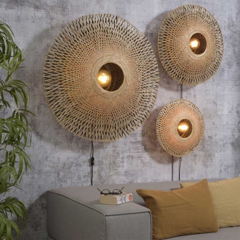Applique murale en bambou noir et naturel Ø60cm|Appliques murales|Lampe Avenue