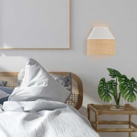 Applique bi-matière coton blanc et raphia|Appliques murales|Lampe Avenue