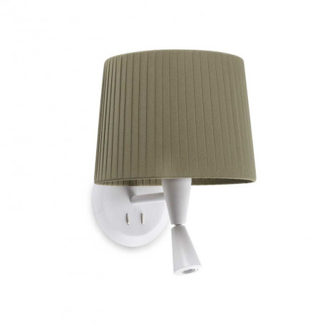Lampe applique murale blanche avec liseuse et abat-jour plissé vert kaki|Appliques murales|Lampe Avenue