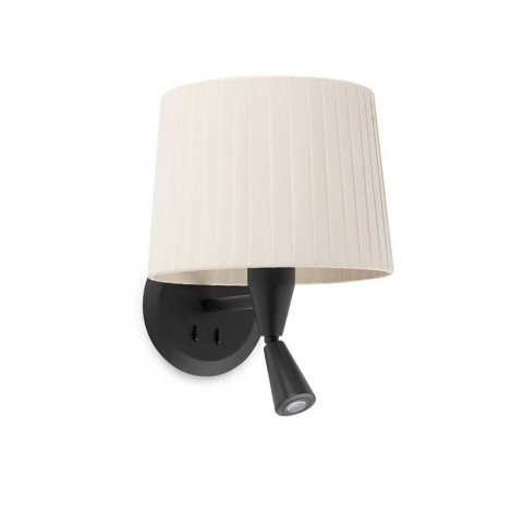Lampe applique murale noire avec liseuse et abat-jour plissé beige|Appliques murales|Lampe Avenue