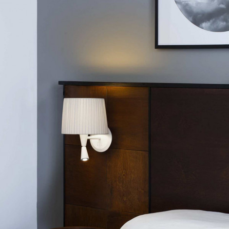 Lampe applique murale blanche avec liseuse et abat-jour plissé beige|Appliques murales|Lampe Avenue