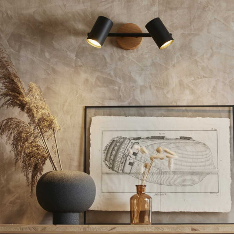 Spot double Theo noir et bois|Appliques murales|Lampe Avenue Spot double Theo noir et bois|Appliques murales|Lampe Avenue