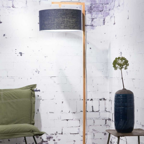 Lampadaire en bambou et abat-jour en lin bleu|Lampadaire|Lampe Avenue