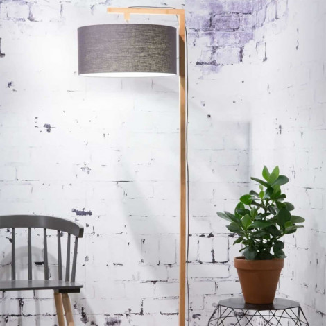 Lampadaire en bambou et abat-jour en lin gris foncé|Lampadaire|Lampe Avenue