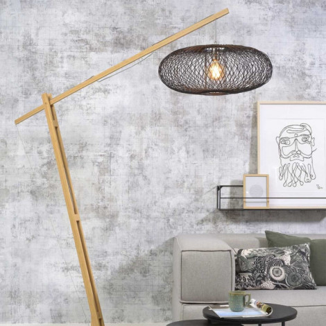 Lampadaire en bois avec son abat jour en filet métallique|Lampadaire|Lampe Avenue Lampadaire en bois avec son abat jour en filet métallique|Lampadaire|Lampe Avenue