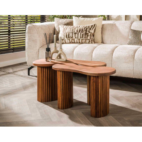 Kamea - lot de 2 tables basses - bois massif d'acacia - 80 et 65 cm|Table Basse|BestMobilier