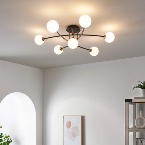 Plafonnier tendance métal noir et verre blanc - Estrela|Plafonnier|Kosilum Plafonnier tendance métal noir et verre blanc - Estrela|Plafonnier|Kosilum