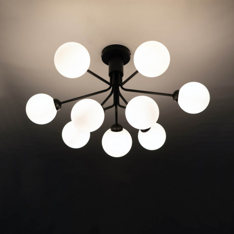 Lustre élégant noir à 9 verres blancs - Audrey|Plafonnier|Kosilum