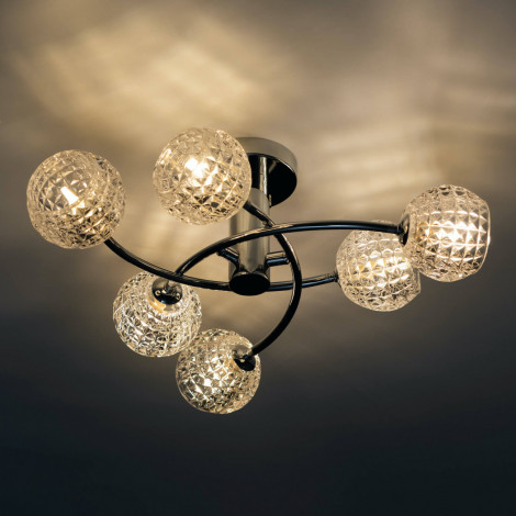 Plafonnier design à 6 sphères transparentes aux motifs graphiques - Salvati|Plafonnier|Kosilum