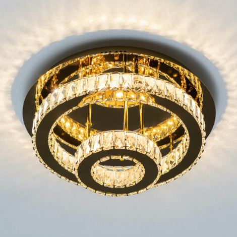 Plafonnier doré led cristal 2 cercles design - Diez|Plafonnier|Kosilum