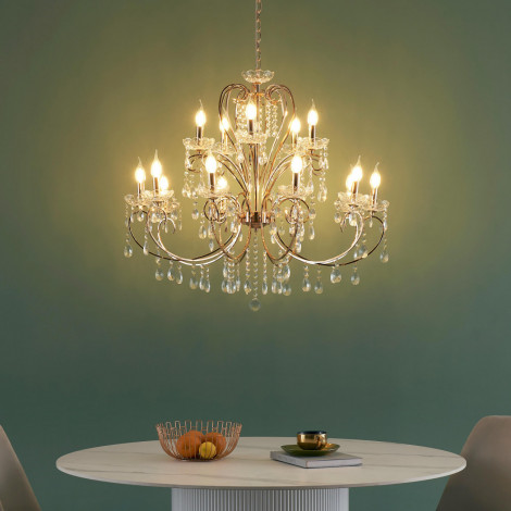 Lustre cristal doré baroque 15 bras - Pavia|Lustre|Kosilum Lustre cristal doré baroque 15 bras - Pavia|Lustre|Kosilum