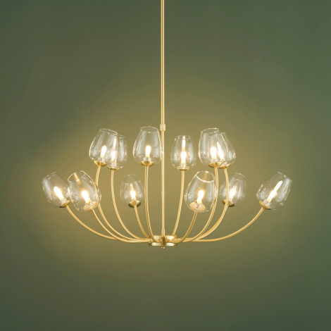 Lustre doré 12 tulipes de verre - Lucciana|Lustre|Kosilum