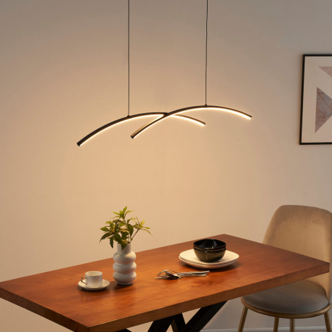 Grande suspension noire double arc LED dimmable - Corleto|Lustre|Kosilum