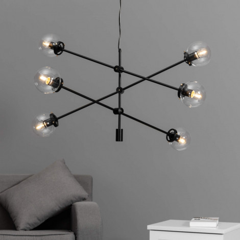 Suspension à trois tiges métal noir et sphères de verre - Sagitta|Lustre|Kosilum Suspension à trois tiges métal noir et sphères de verre - Sagitta|Lustre|Kosilum