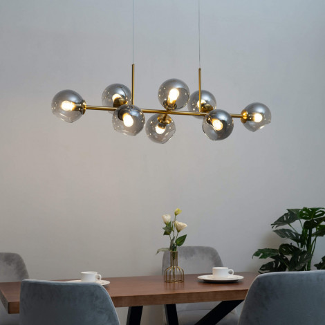 Grande suspension horizontale 8 sphères en verre fumé - Carlotta|Suspensions|Kosilum