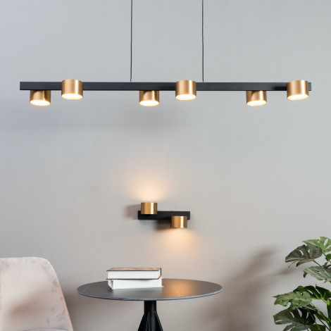 Longue suspension LED noire et dorée 6 spots - Tango|Suspensions|Kosilum