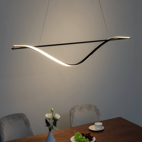 Longue suspension longiligne vague LED noire - Hilda|Suspensions|Kosilum