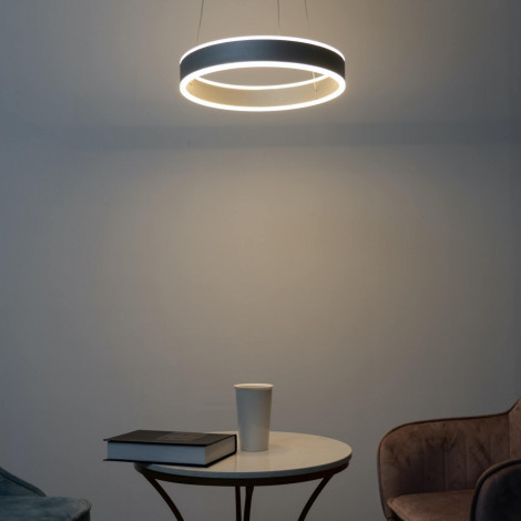 Suspension design anneau argente LED - Asolo|Suspensions|Kosilum