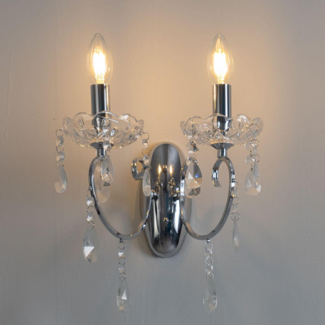 Applique 2 bras cristal baroque pampilles argent - Pavia|Appliques murales|Kosilum Applique 2 bras cristal baroque pampilles argent - Pavia|Appliques murales|Kosilum