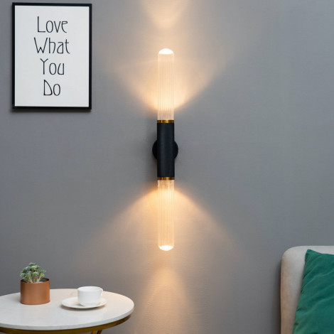 Applique tendance noire double éclairage LED en métal et verre - Hita|Appliques murales|Kosilum Applique tendance noire double éclairage LED en métal et verre - Hita|Appliques murales|Kosilum
