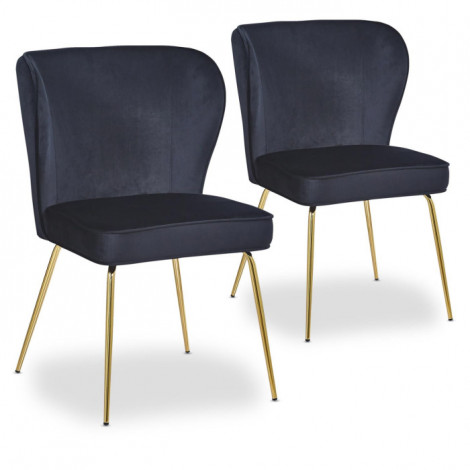 Lot de 2 Chaises Velours Design "Elsa" 79cm Noir|Chaise|Paris Prix