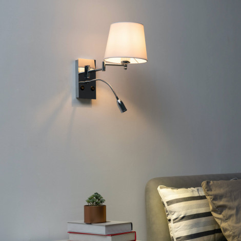 Applique murale liseuse métal chromé et tissu blanc - Aras|Appliques murales|Kosilum