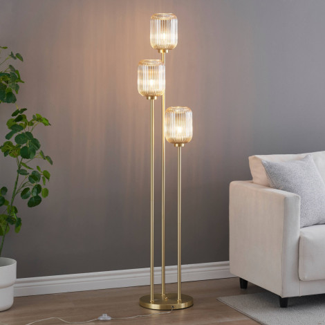 Grand lampadaire triple doré verres ambrés - Rosalia|Lampadaire|Kosilum Grand lampadaire triple doré verres ambrés - Rosalia|Lampadaire|Kosilum