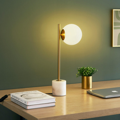 Lampe à poser marbre et verre blanc - Estrela|Lampes à poser|Kosilum