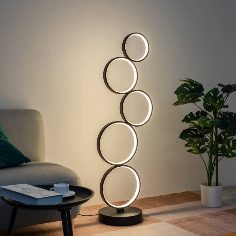 Lampadaire LED cercles superposés en métal noir - Newton|Lampadaire|Kosilum