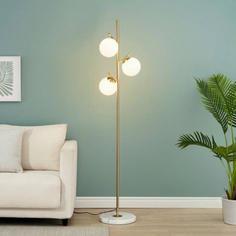 Lampadaire doré 3 globes blanc - Estrela|Lampadaire|Kosilum