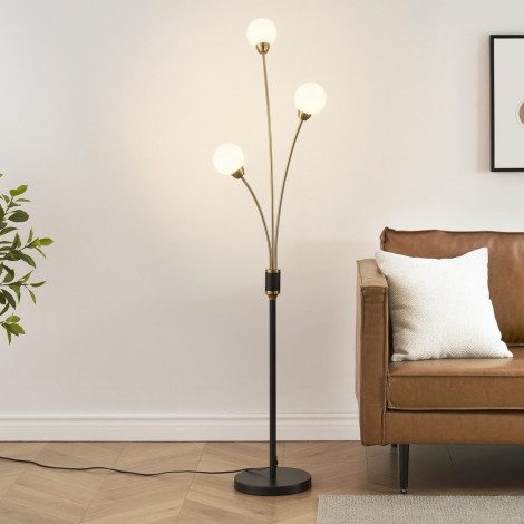 Lampadaire triple verre en noir et doré - Celinda|Lampadaire|Kosilum