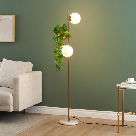 Lampadaire doré verre blanc avec support plante - Ortensia|Lampadaire|Kosilum