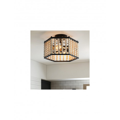 Luminaire de plafond en bois hexagonal rustique avec perles en bois KL92|Plafonnier|Kiki Lighting