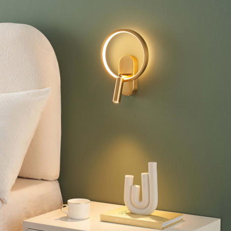 Applique dorée double lumière avec liseuse centrée - Lona|Appliques murales|Kosilum