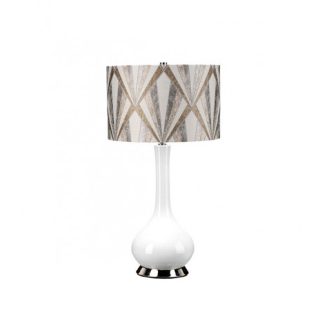 Lampe de table Milo Base en céramique,acier,Abat-jour en tissu Nickel poli|Lampes à poser|Luminaire Center