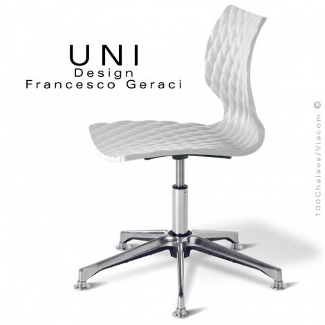 Chaise de bureau UNI, assise et dossier coque plastique effet matelassé couleur, piétement aluminium 5 branches avec élévation.|Chaise|100chaises