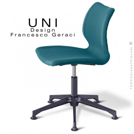Chaise de bureau confort UNI, dossier coque effet matelassé, assise garnie habillage tissu, piétement 5 branches avec élévation.|Chaise|100chaises