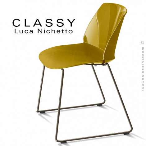 Chaise design CLASSY, piétement luge acier peint ou chromé brillant, assise coque plastique couleur - Lot de 4 pièces.|Chaise|100chaises