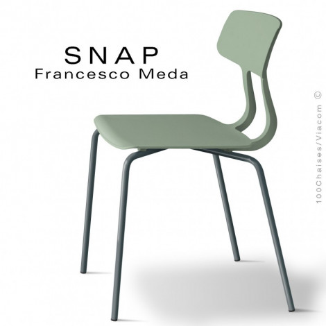 Chaise repas esprit rétro design SNAP, piétement acier peint ou chromé, assise coque plastique couleur - Lot de 4 pièces.|Chaise|100chaises