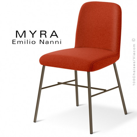 Chaise design MYRA, assise et dossier garnis de mousse, habillage tissu tissé couleur, piétement acier peint ou chromé.|Chaise|100chaises