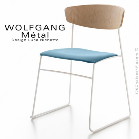 Chaise WOLFGANG Métal, piétement peint, assise garnie habillage tissu, dossier chêne massif naturel|Chaise|100chaises Chaise WOLFGANG Métal, piétement peint, assise garnie habillage tissu, dossier chêne massif naturel|Chaise|100chaises