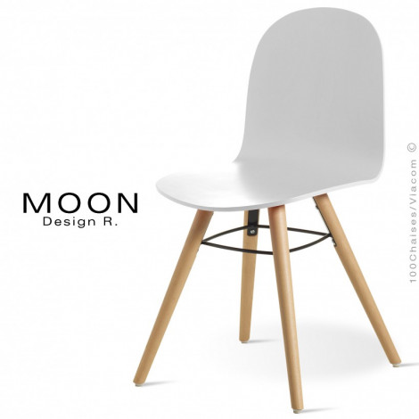 Chaise bois MOON, pour snack ou CHR, assise multiplis de bois couleur, piètement bois de hêtre massif vernis - Lot de 2 pièces.|Chaise|100chaises