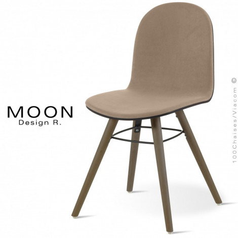 Chaise bois MOON, pour snack, CHR, assise et dossier habillage Alcantara, piétement bois conique vernis - Lot de 2 pièces.|Chaise|100chaises