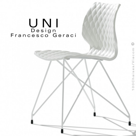 Chaise design UNI, assise coque plastique effet matelassé couleur, piétement fantaisie peint ou chromé - Lot de 2 pièces.|Chaise|100chaises