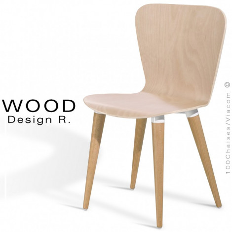 Chaise design WOOD, piétement bois de hêtre conique vernis, assise multiplis de bois de hêtre vernis.|Chaise|100chaises