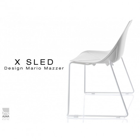 Chaise coque plastique pour collectivités X-SLED piétement acier peint blanc, assise couleur - Lot de 4 chaises|Chaise|100chaises Chaise coque plastique pour collectivités X-SLED piétement acier peint blanc, assise couleur - Lot de 4 chaises|Chaise|100chaises